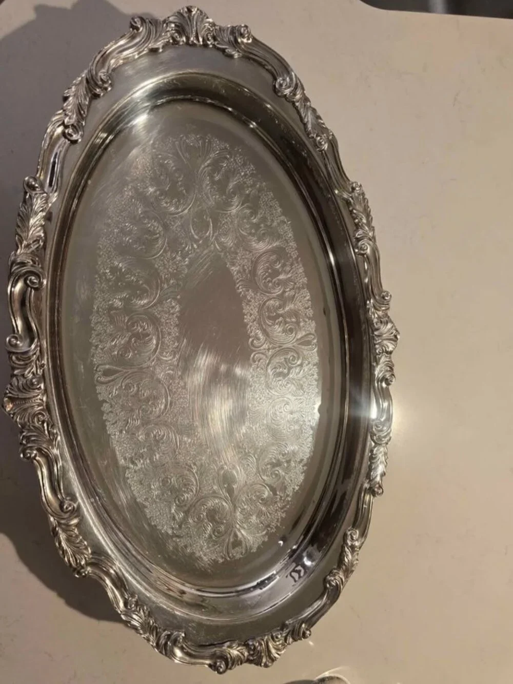 vintage kirk Silver Plated Footed Serving Tray and 3 cups.